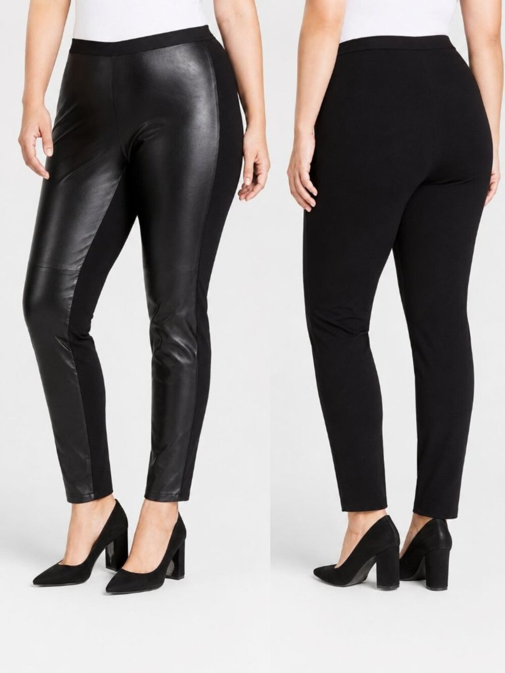 Eileen Fisher size Large Leather front Chic Black Leggings